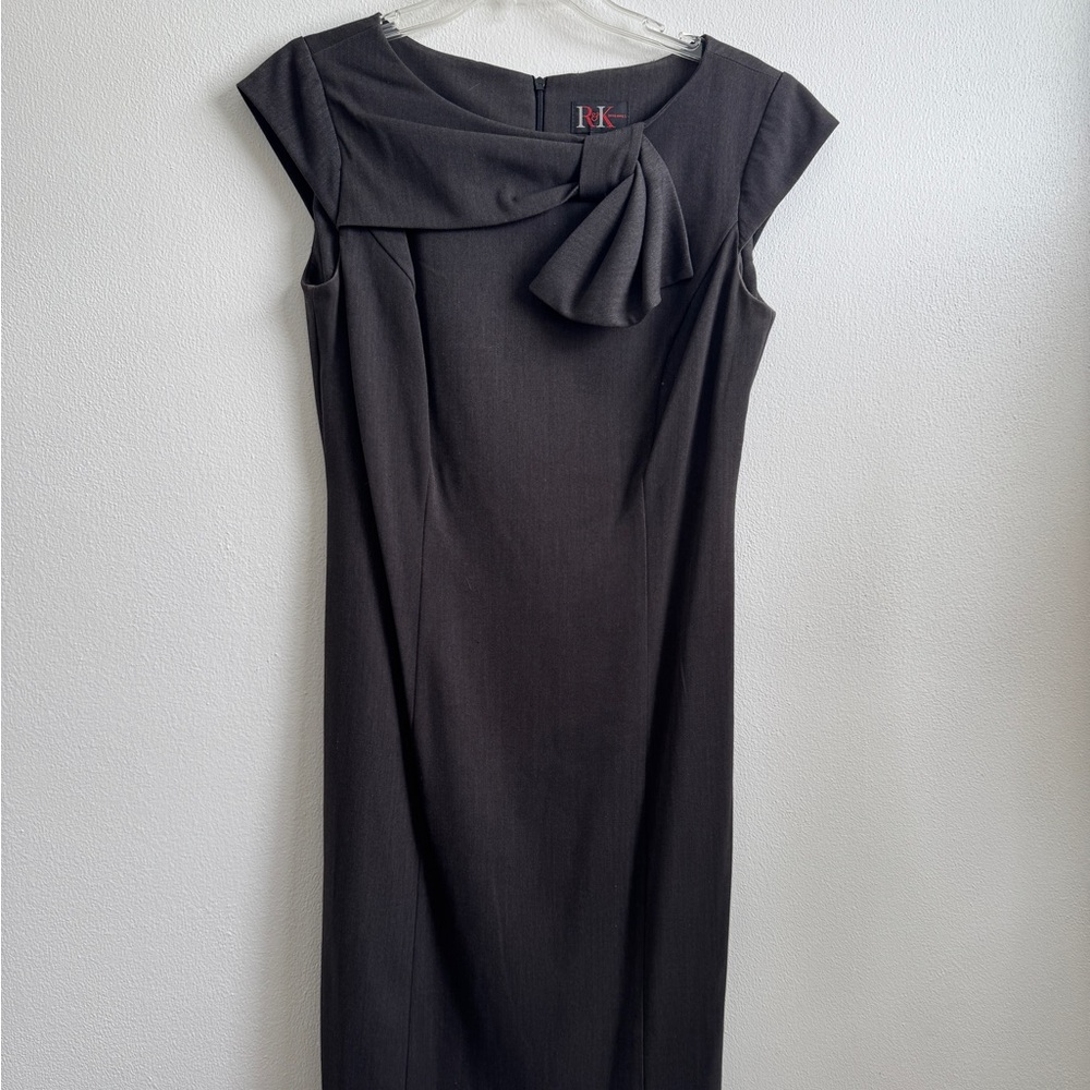 Dark Gray Midi Dress with Bow Detail